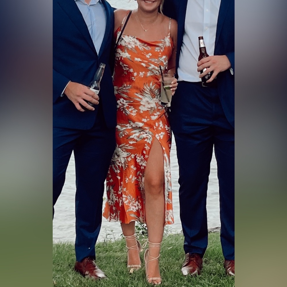 Orange Floral Wedding Guest Dress